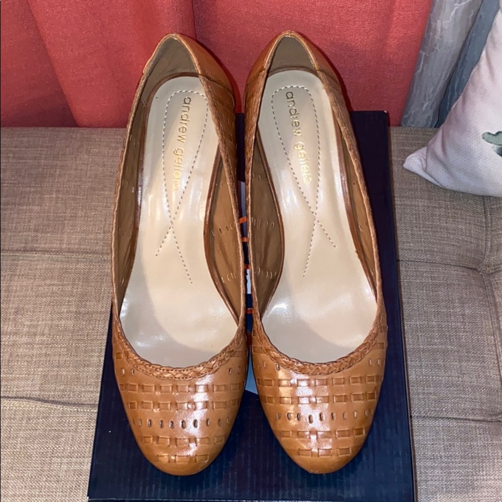 Andrew Geller Tan Woven Leather Heels